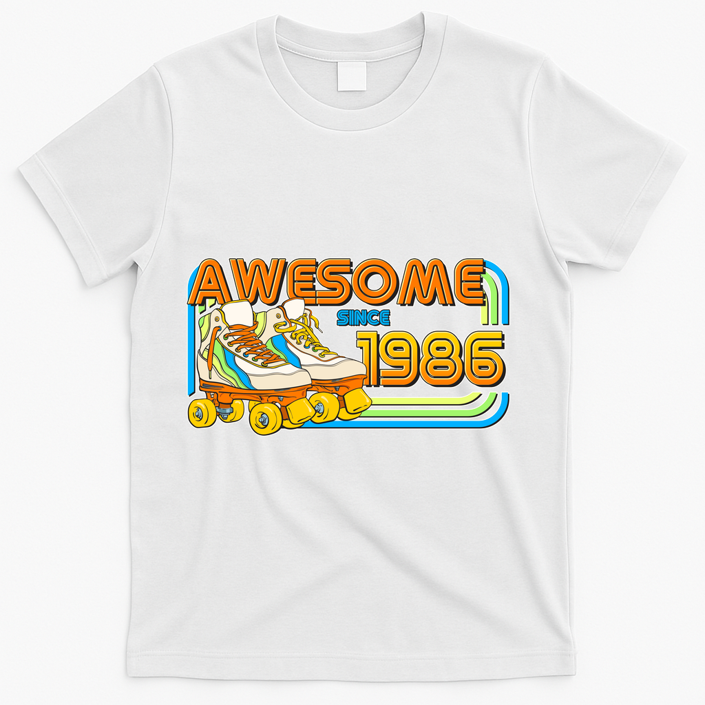 40th Birthday Awesome Since 1986 Retro Roller Skates T-Shirt product image 2