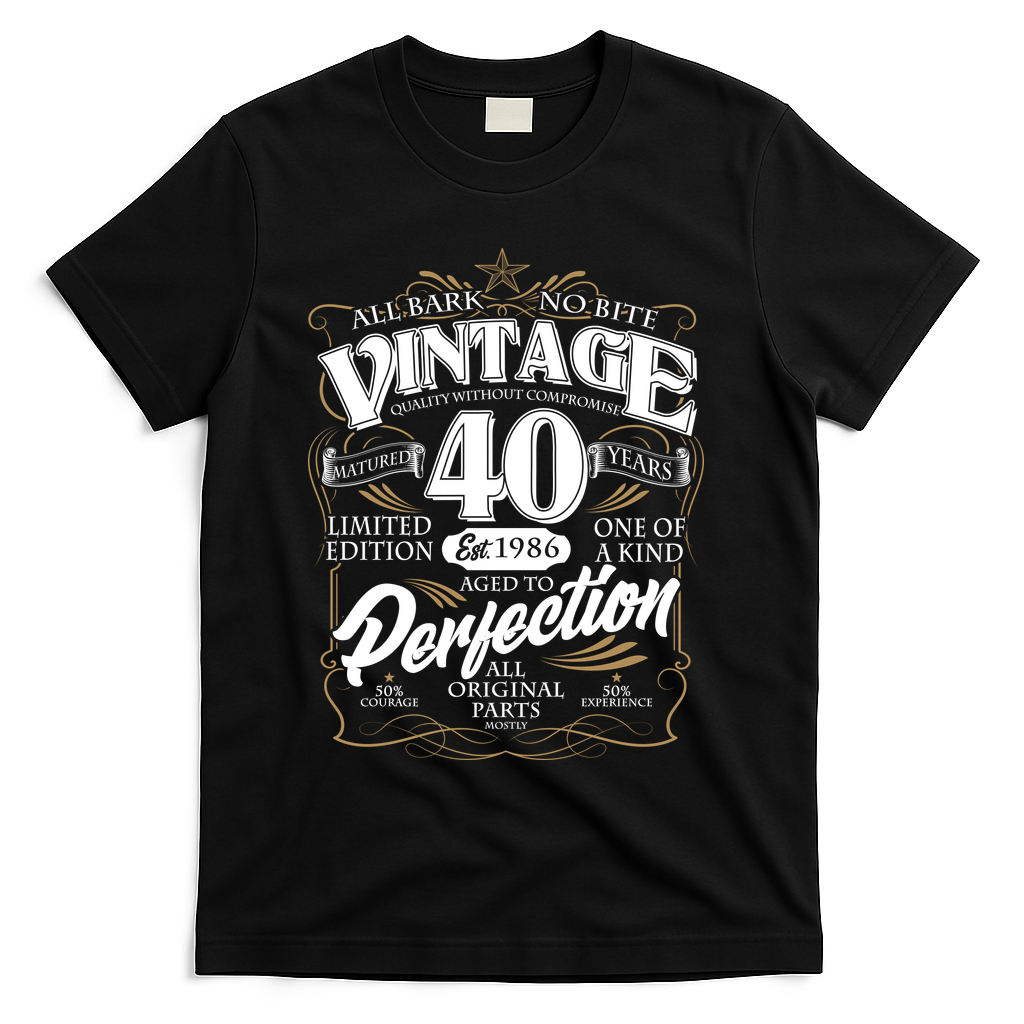 40th Birthday Est 1986 All Bark No Bite Vintage T-Shirt product image 1