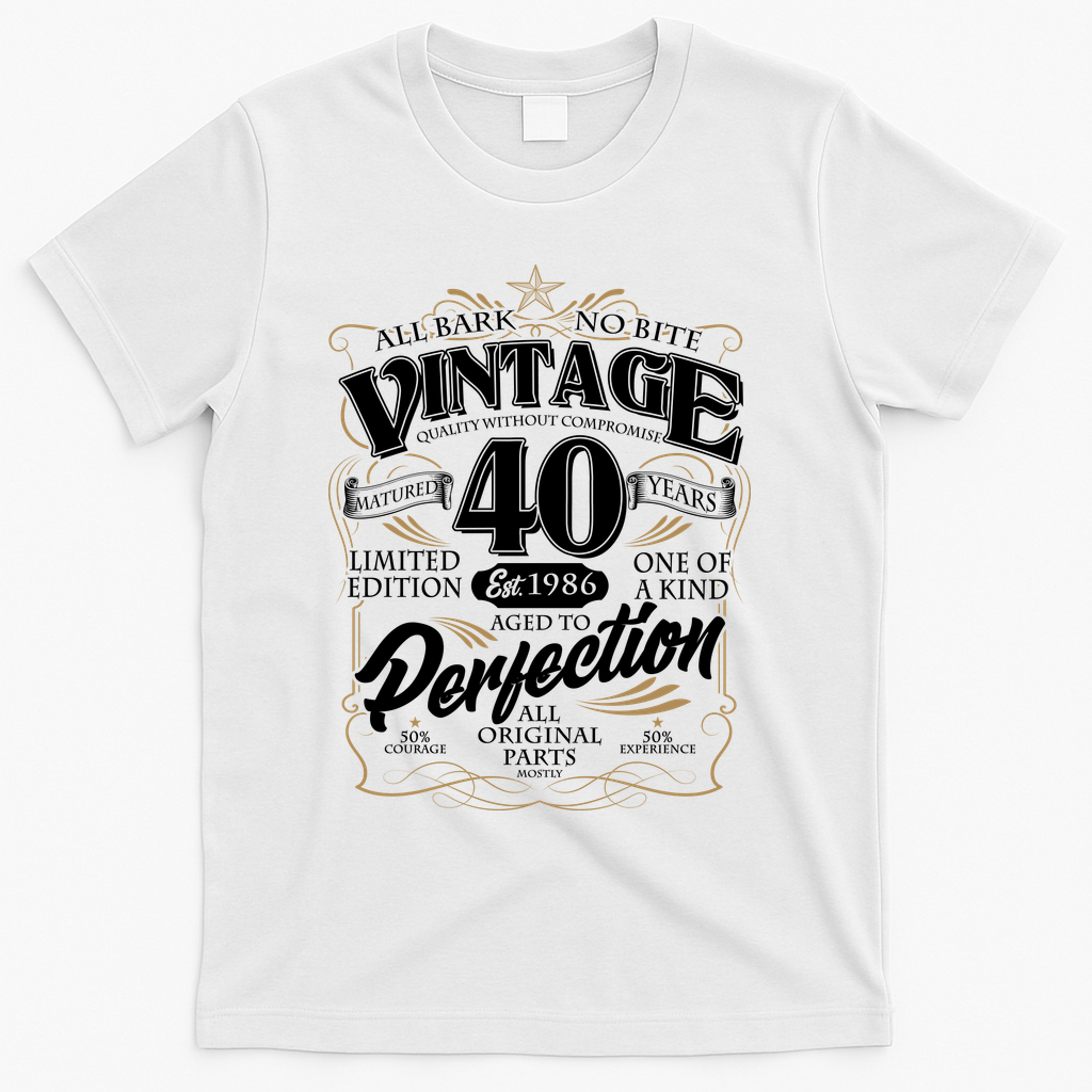 40th Birthday Est 1986 All Bark No Bite Vintage T-Shirt product image 2