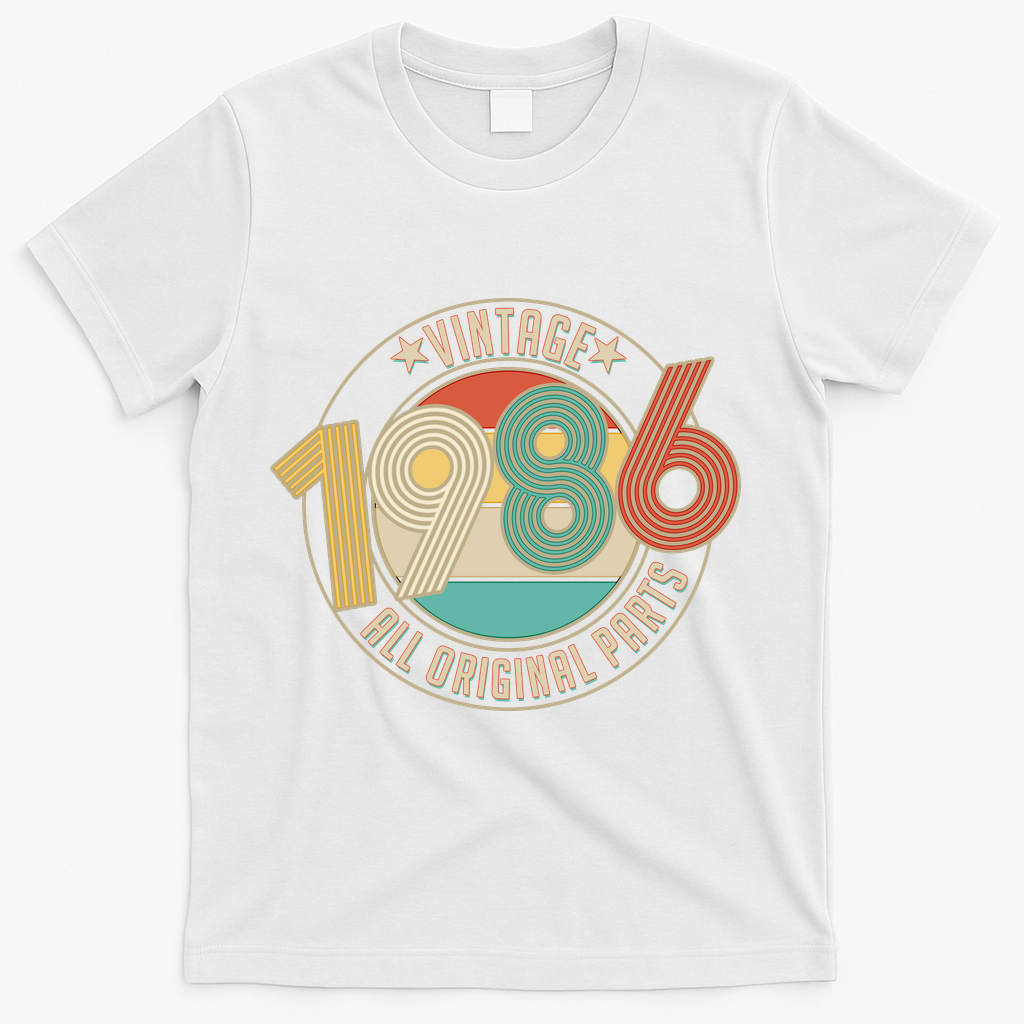 40th Birthday Vintage 1986 All Original Parts Emblem T-Shirt product image 2