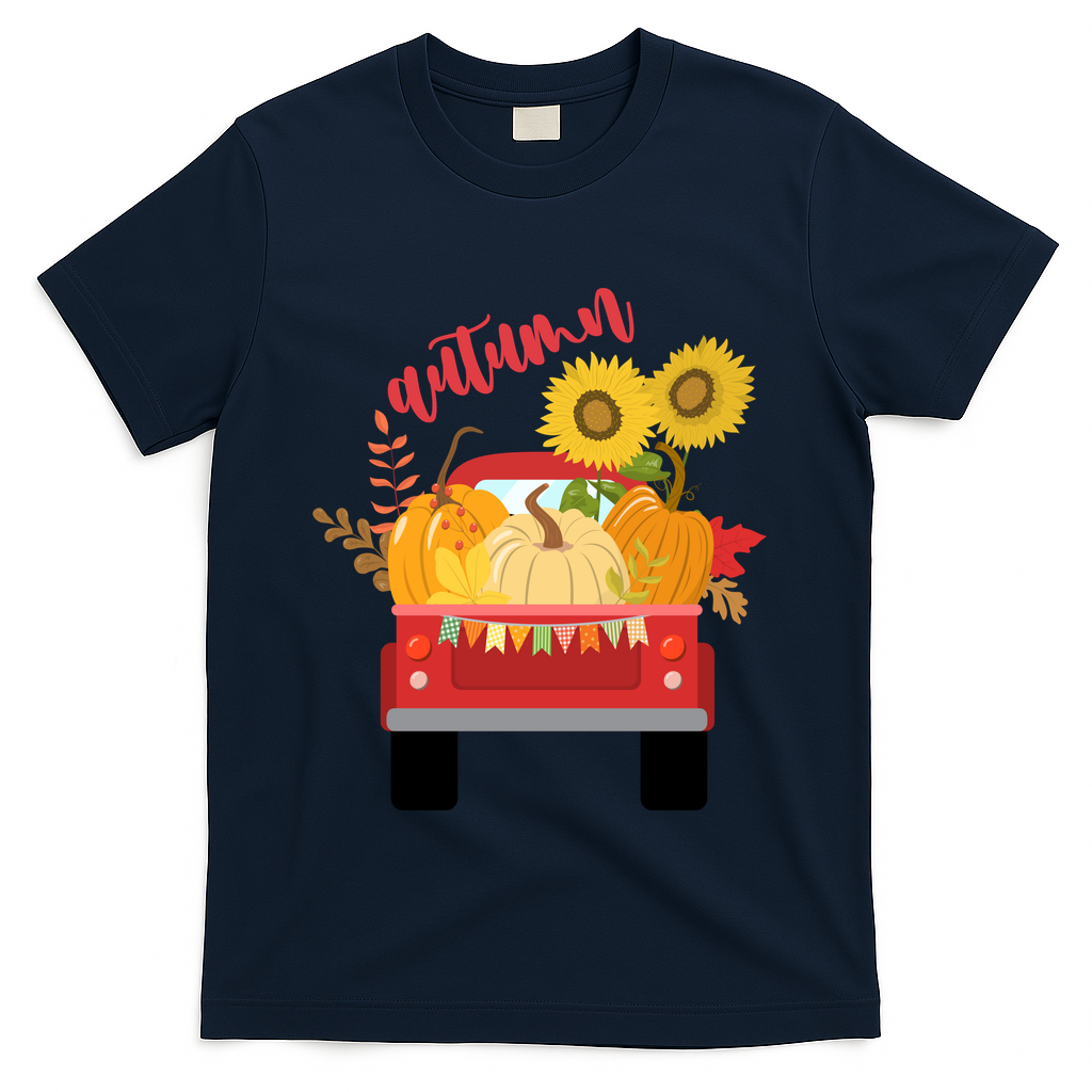 Autumn Sunflower Pumpkin Vintage Truck T-Shirt product image 3