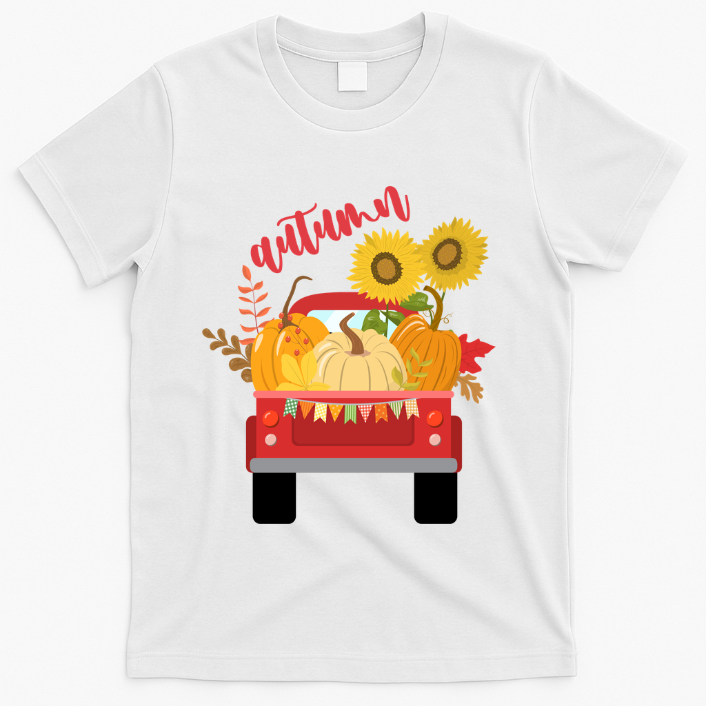 Autumn Sunflower Pumpkin Vintage Truck T-Shirt product image 2