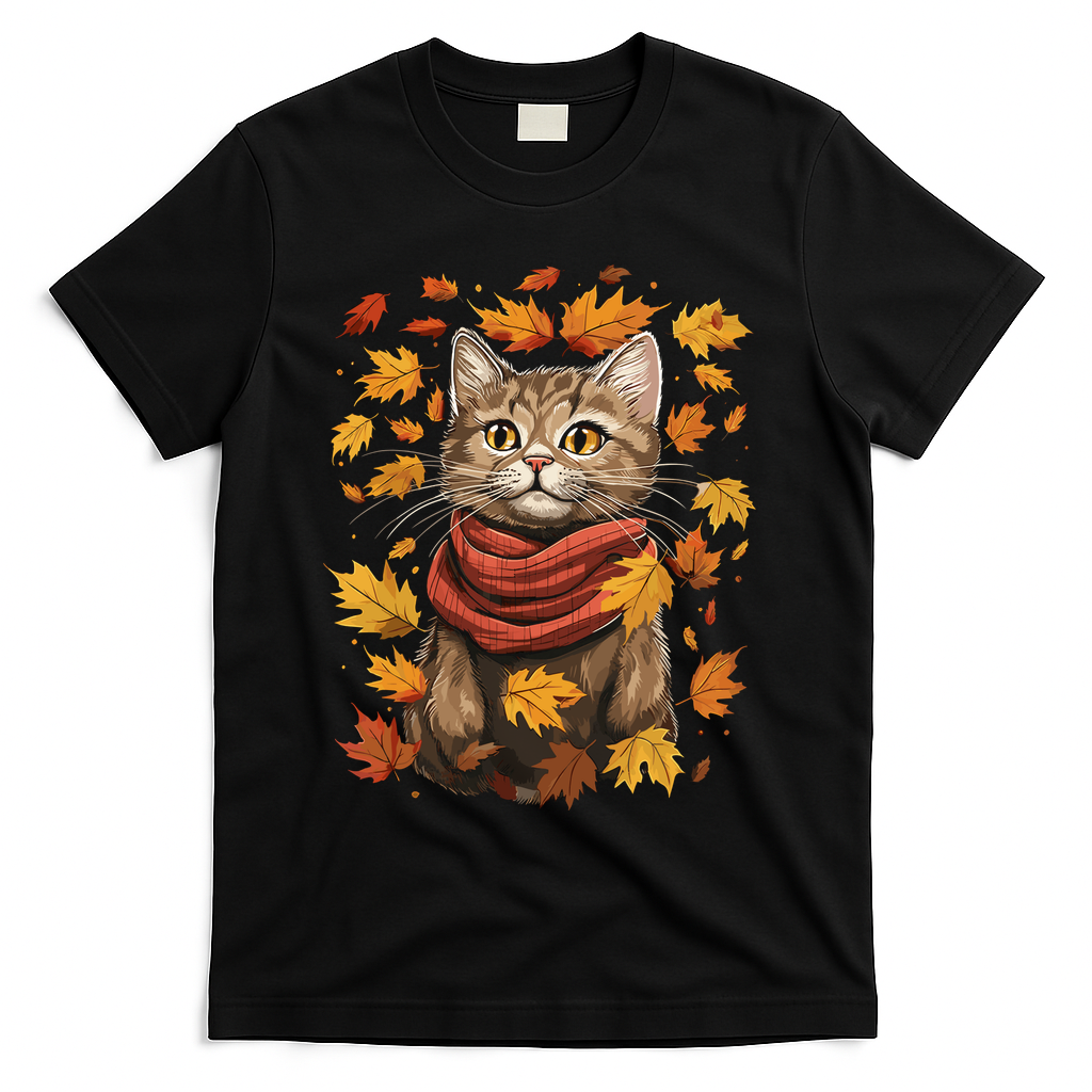 Autumn Themed Cute Cat Fall Breeze Kitten Lover T-Shirt product image 1