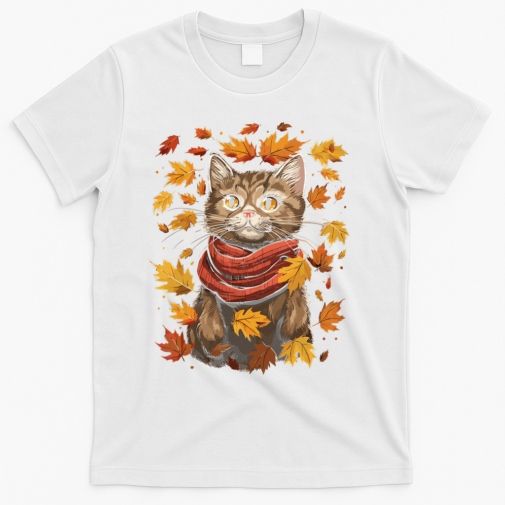 Autumn Themed Cute Cat Fall Breeze Kitten Lover T-Shirt product image 2