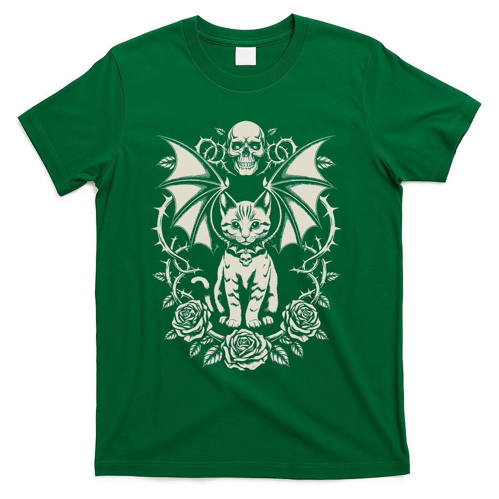 Black Cat Goth Kitten Halloween Skulls Rose Mom Dad T-Shirt product image 4