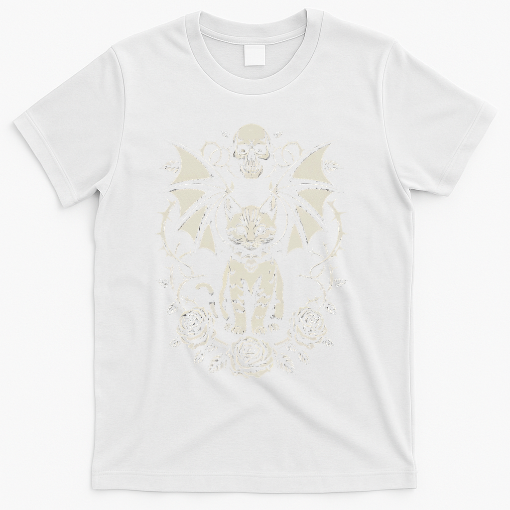 Black Cat Goth Kitten Halloween Skulls Rose Mom Dad T-Shirt product image 2