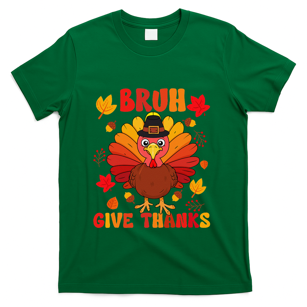 Bruh Give Thanks Cute Thanksgiving Turkey Thankful T-Shirt product image 4