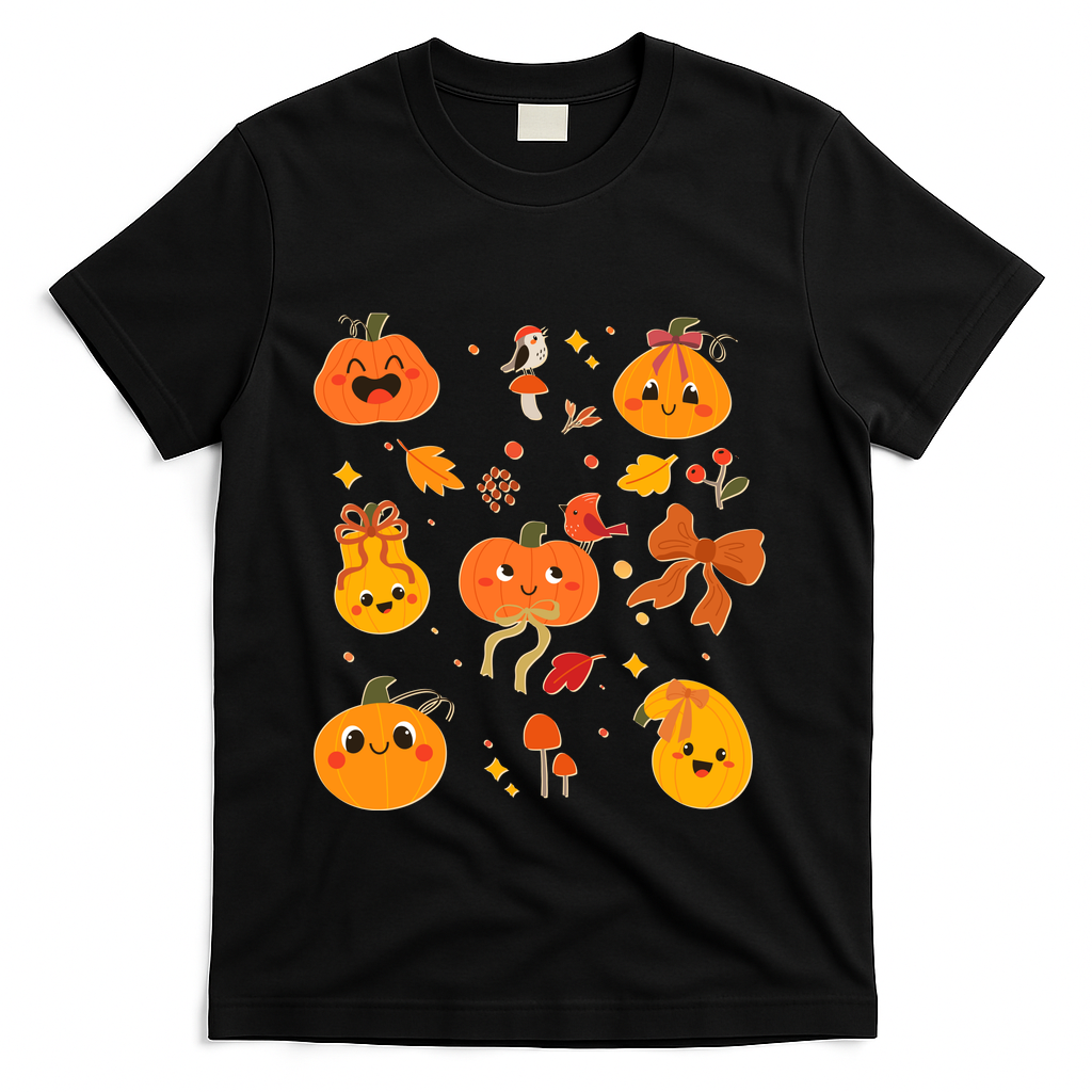 Cute Autumn Fall Pumpkins Ribbons Bows T-Shirt product image 1