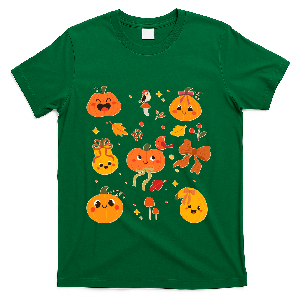 Cute Autumn Fall Pumpkins Ribbons Bows T-Shirt product image 4