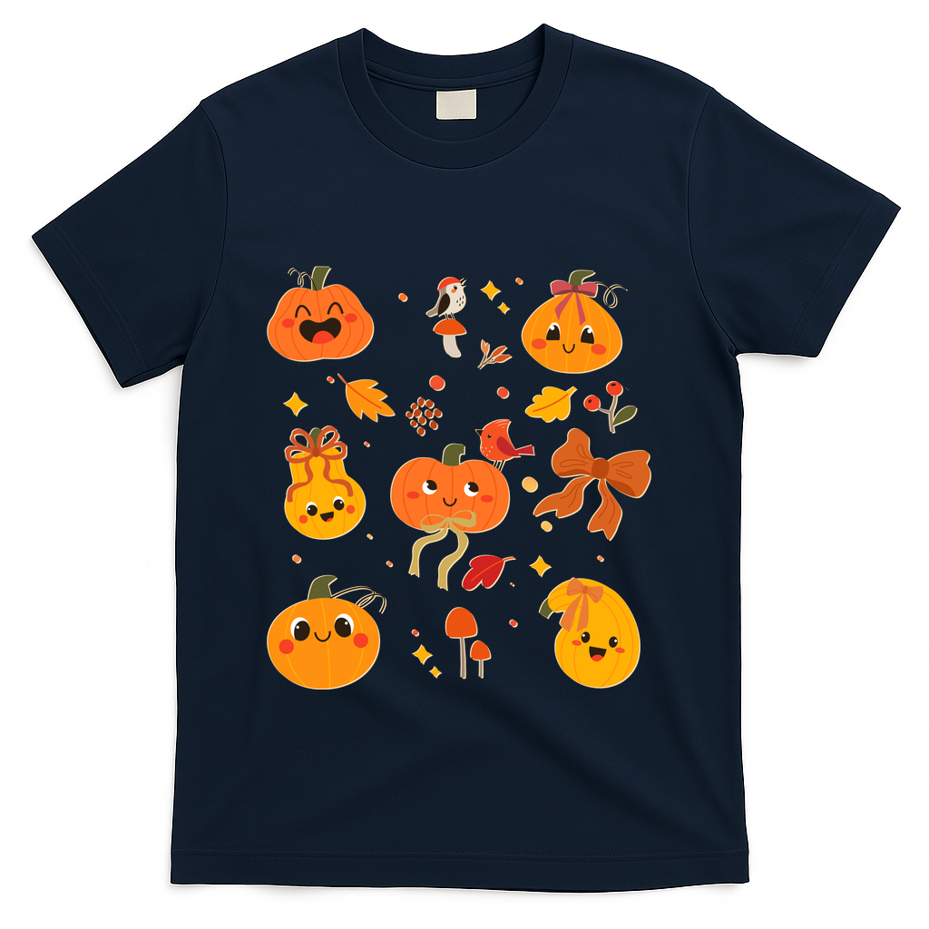 Cute Autumn Fall Pumpkins Ribbons Bows T-Shirt product image 3