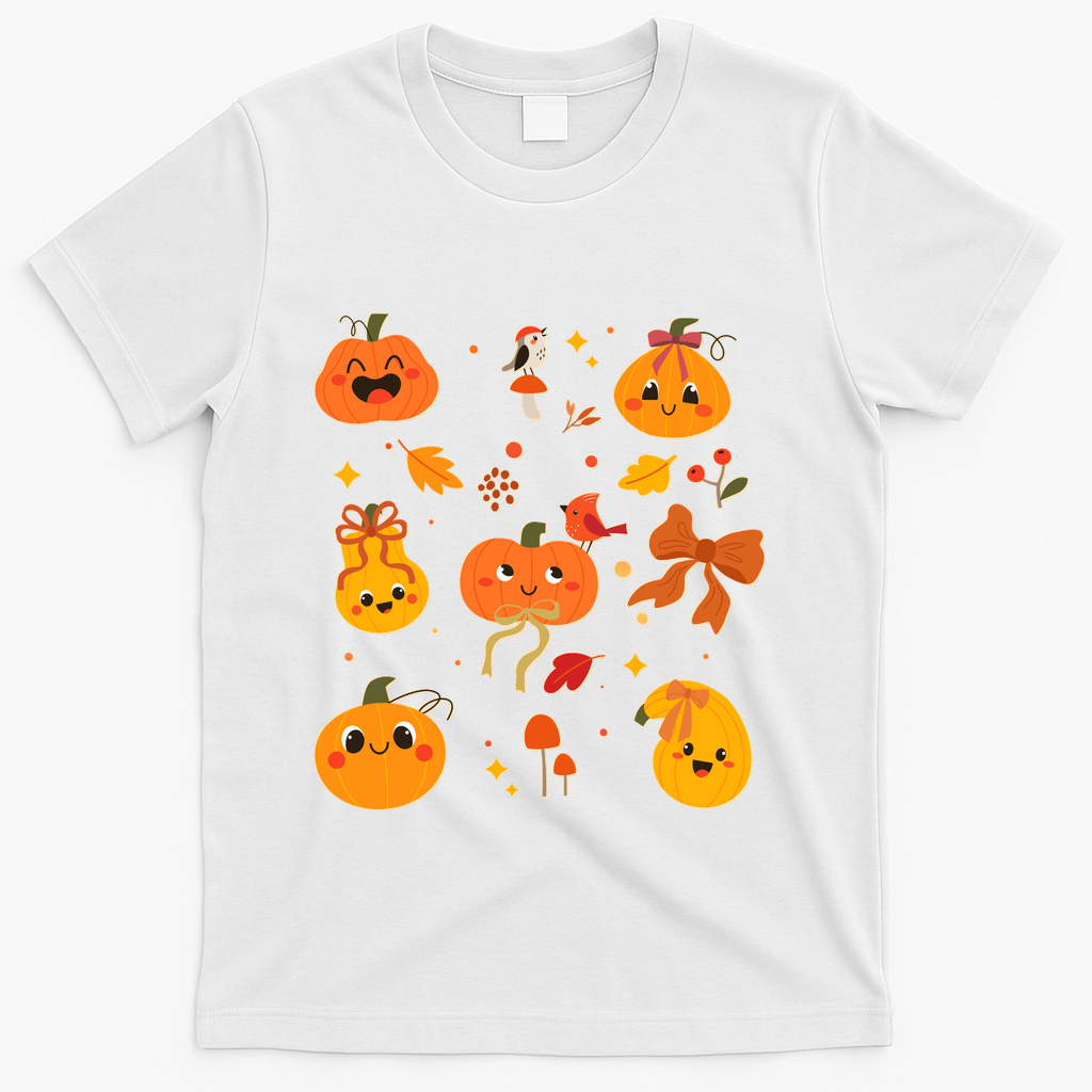 Cute Autumn Fall Pumpkins Ribbons Bows T-Shirt product image 2