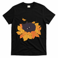 Cute Autumn Fall Sleeping Black Kitty Leaves T-Shirt product image 1