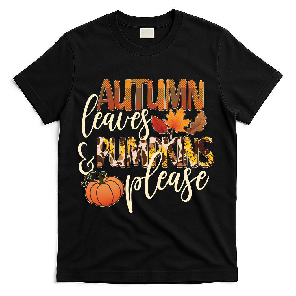 Cute Autumn Leaves And Pumpkins Please T-Shirt product image 1
