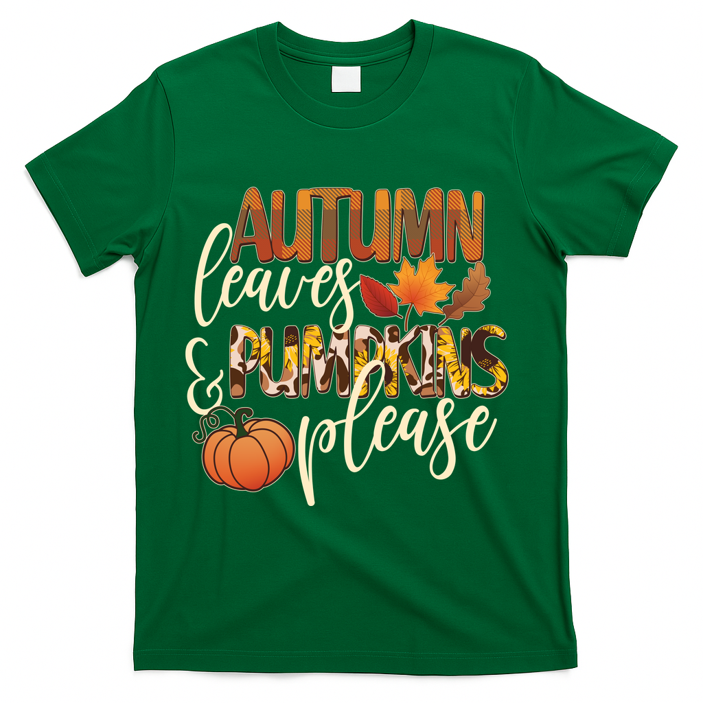 Cute Autumn Leaves And Pumpkins Please T-Shirt product image 4