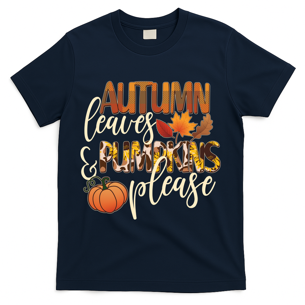Cute Autumn Leaves And Pumpkins Please T-Shirt product image 3