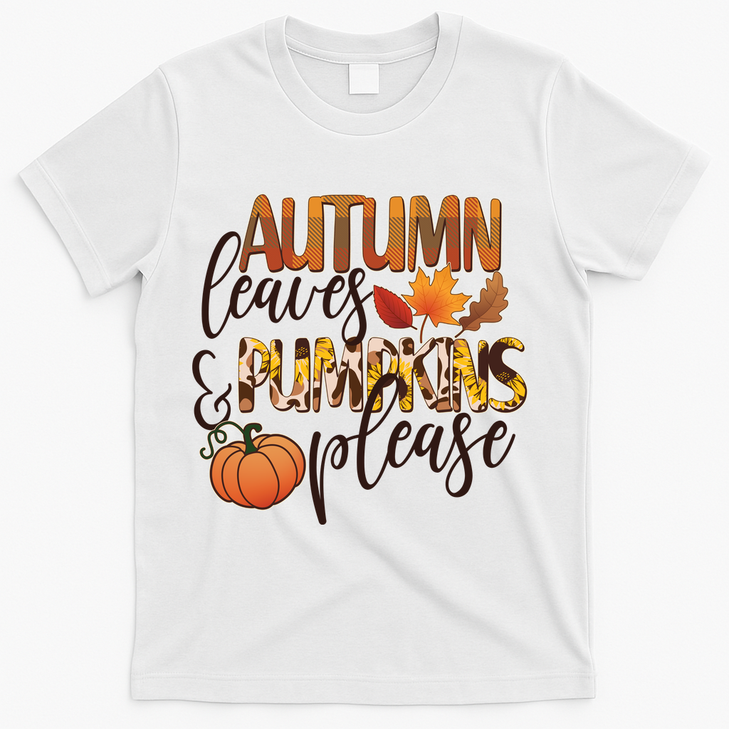 Cute Autumn Leaves And Pumpkins Please T-Shirt product image 2