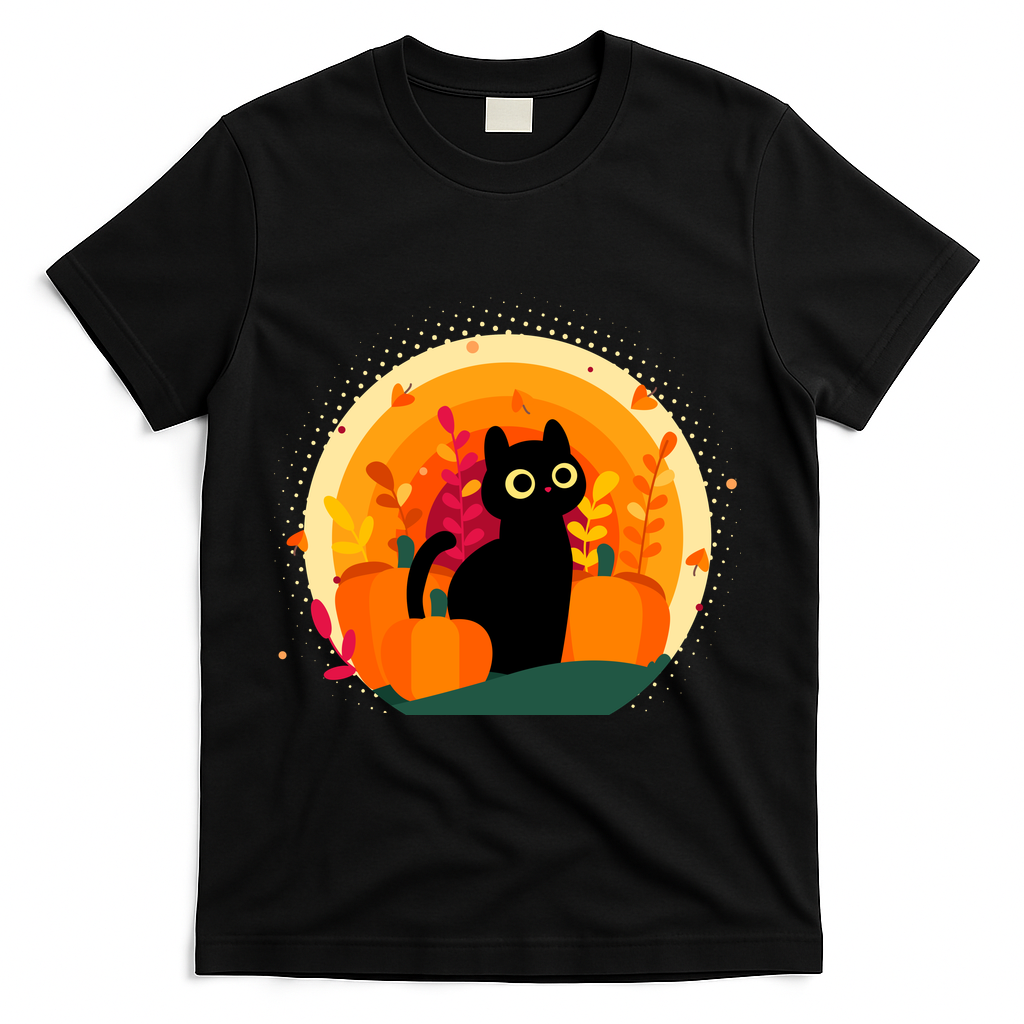 Cute Fall Autumn Lover Black Cat And Pumpkins T-Shirt product image 1
