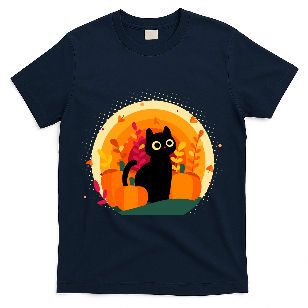 Cute Fall Autumn Lover Black Cat And Pumpkins T-Shirt product image 3