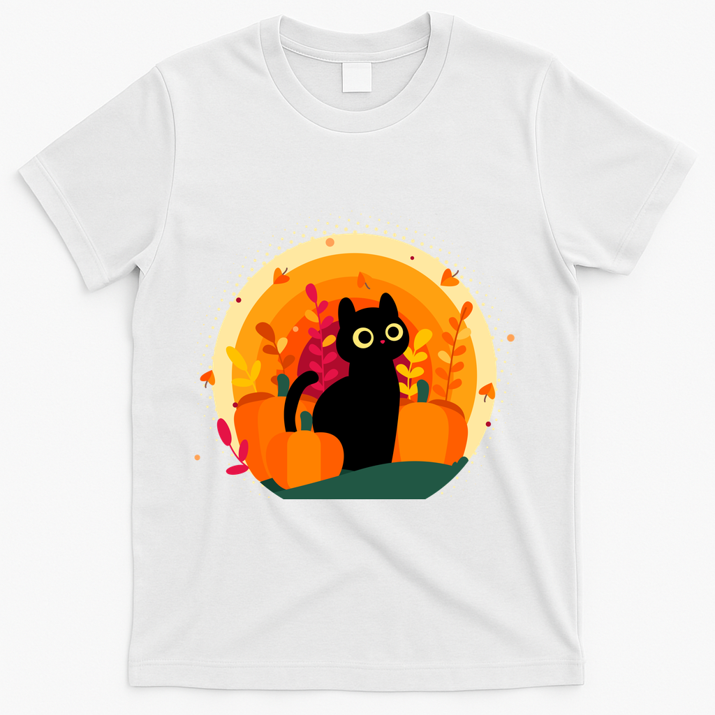 Cute Fall Autumn Lover Black Cat And Pumpkins T-Shirt product image 2