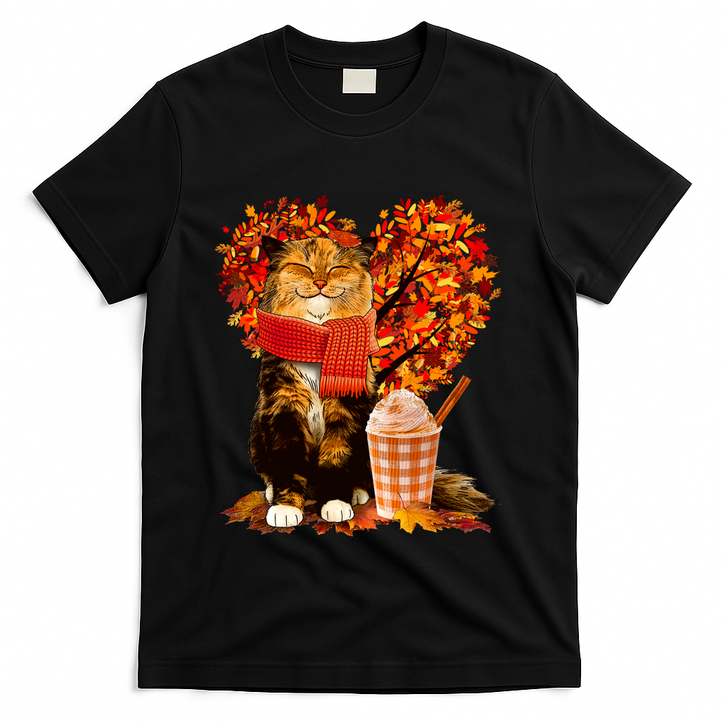 Cute Happy Autumn Cat With Pumpkin Spice Drink Fall Lover product image 1