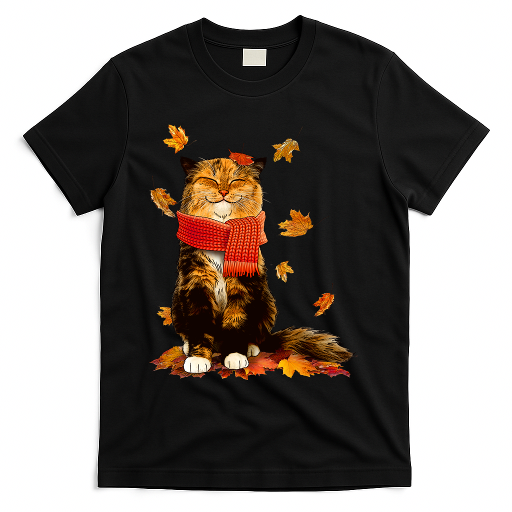 Cute Happy Autumn Cat Fall Season Lover T-Shirt product image 1