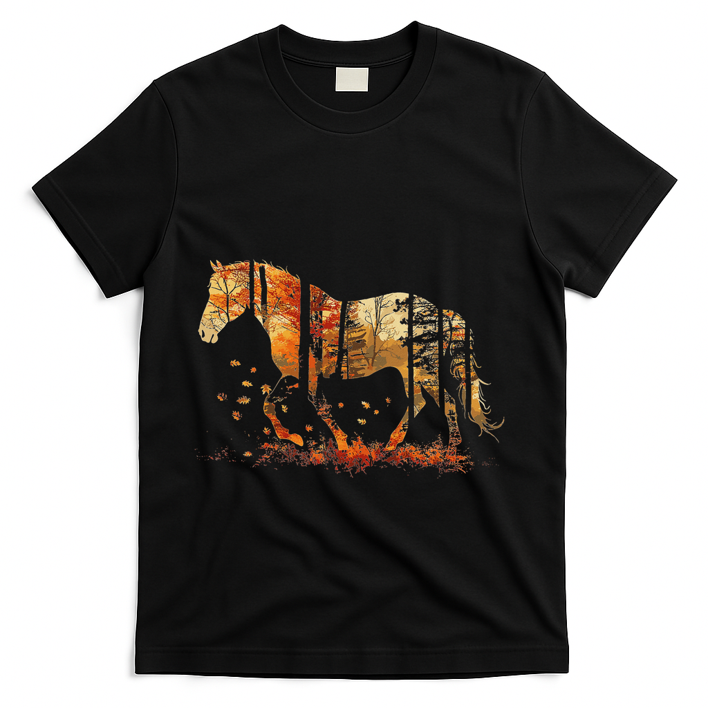 Cute Horse Lover Autumn Leaves Pony Animal Wildlife T-Shirt product image 1