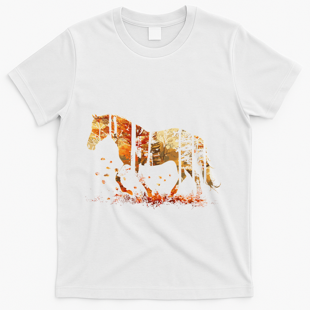 Cute Horse Lover Autumn Leaves Pony Animal Wildlife T-Shirt product image 2