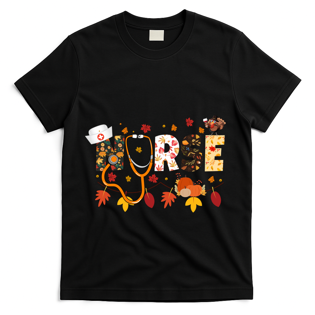 Cute Nurse Fall Thanksgiving Autumn T-Shirt product image 1
