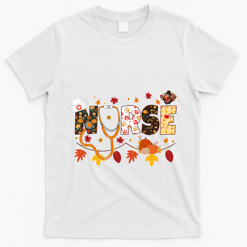Cute Nurse Fall Thanksgiving Autumn T-Shirt product image 2