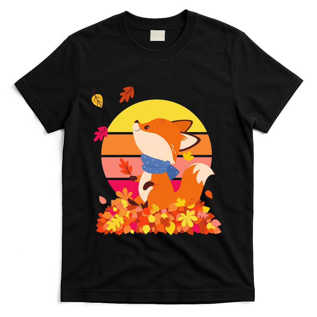 Cute Retro Autumn Fall Leaves Baby Fox T-Shirt product image 1