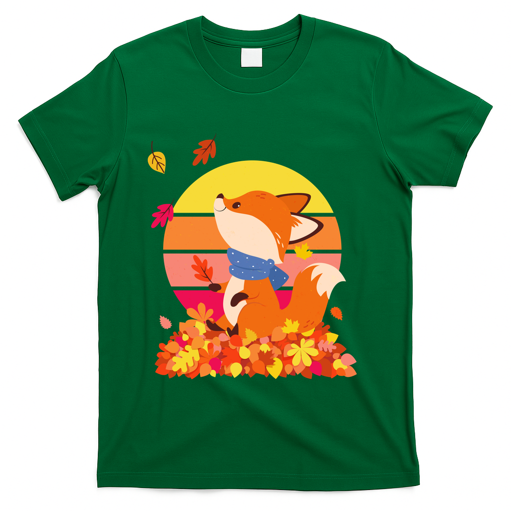 Cute Retro Autumn Fall Leaves Baby Fox T-Shirt product image 4