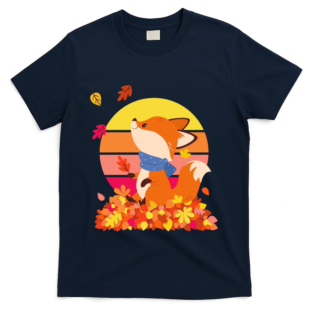 Cute Retro Autumn Fall Leaves Baby Fox T-Shirt product image 3