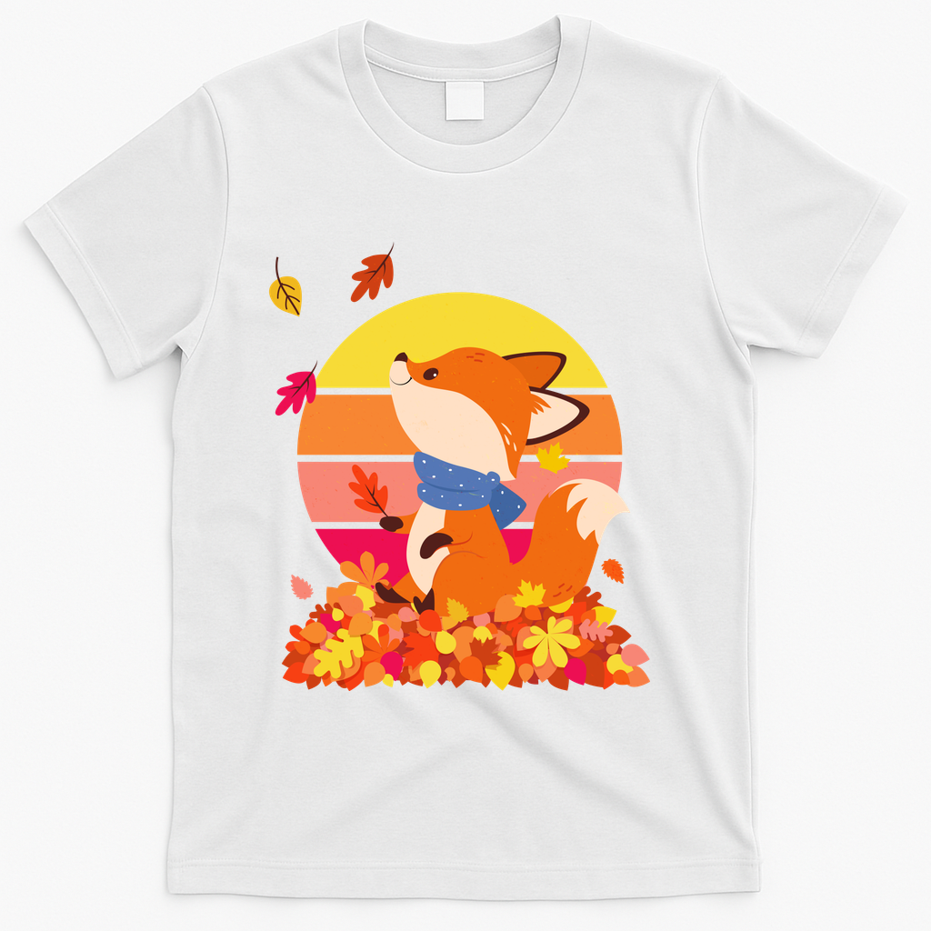 Cute Retro Autumn Fall Leaves Baby Fox T-Shirt product image 2