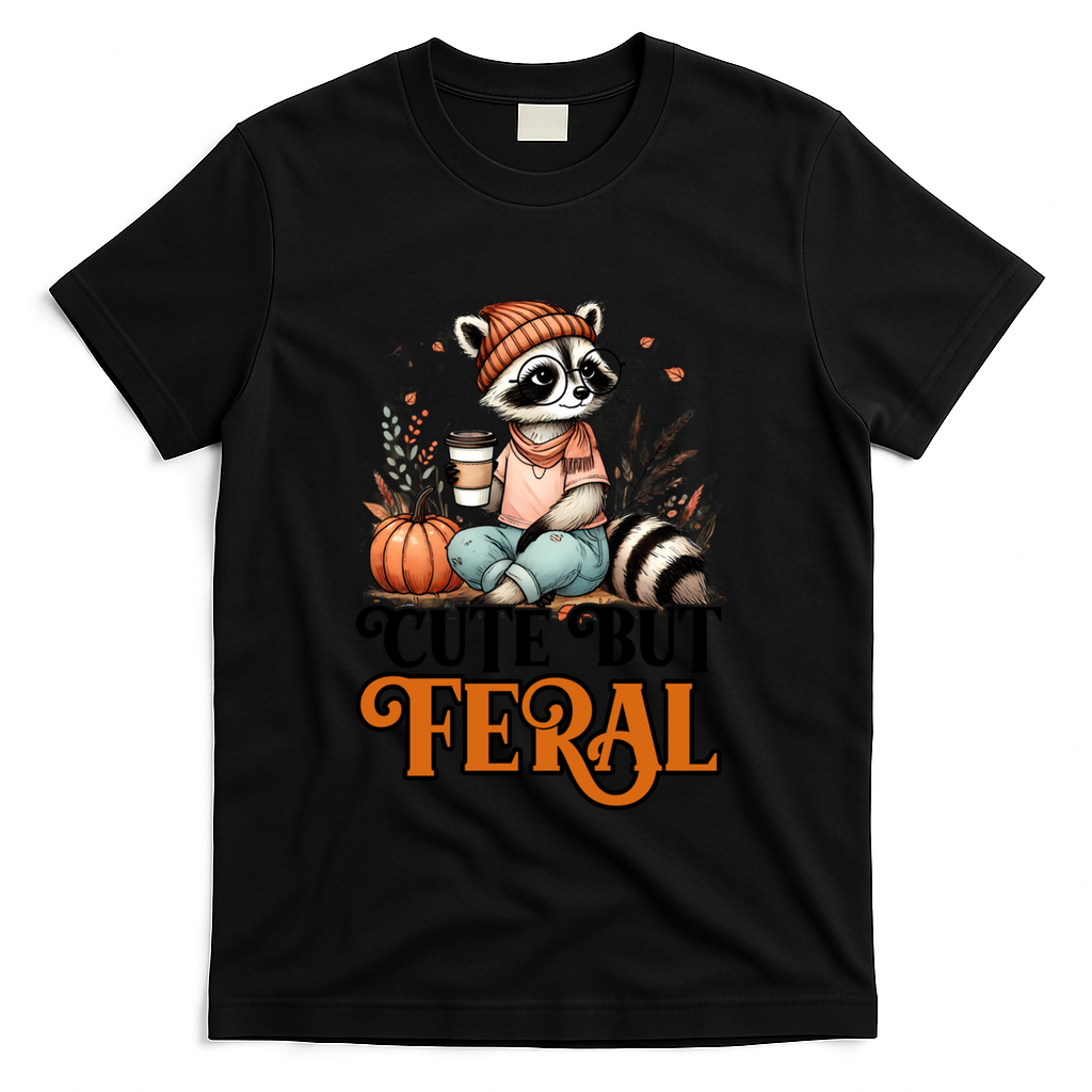 Coffee Raccoon Cute But Feral Autumn Design Gift T-Shirt product image 1