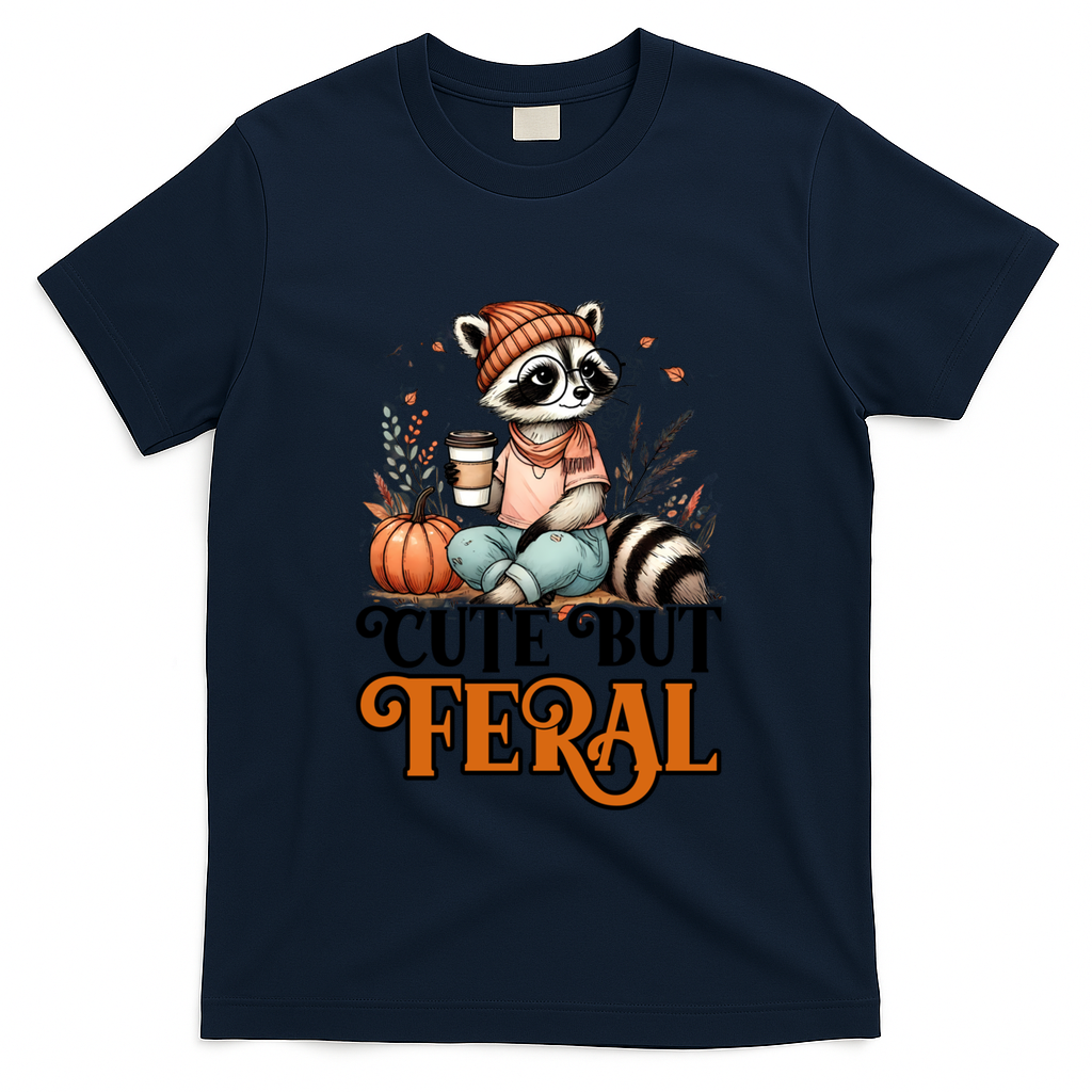 Coffee Raccoon Cute But Feral Autumn Design Gift T-Shirt product image 3