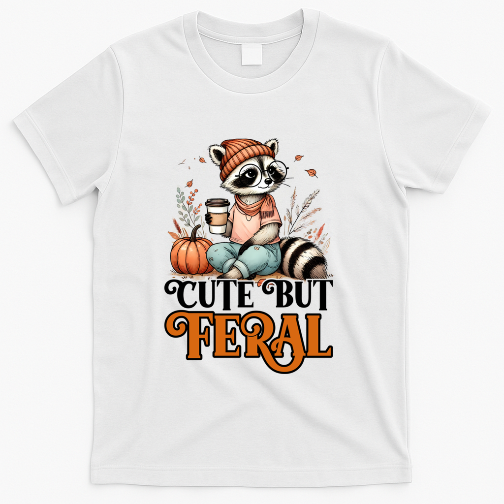 Coffee Raccoon Cute But Feral Autumn Design Gift T-Shirt product image 2