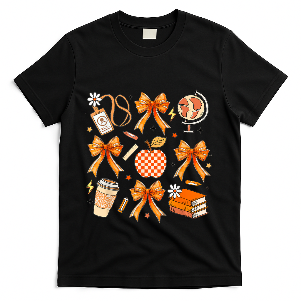 Coquette Teacher Game Day Fall Autumn Book Coffee T-Shirt product image 1