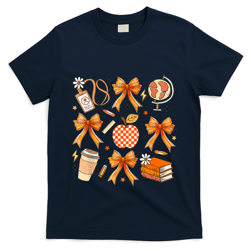 Coquette Teacher Game Day Fall Autumn Book Coffee T-Shirt product image 3