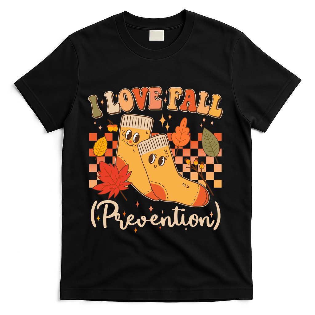 Funny Cute I Love Fall Prevention Retro Cartoon Socks Autumn Lover T-Shirt