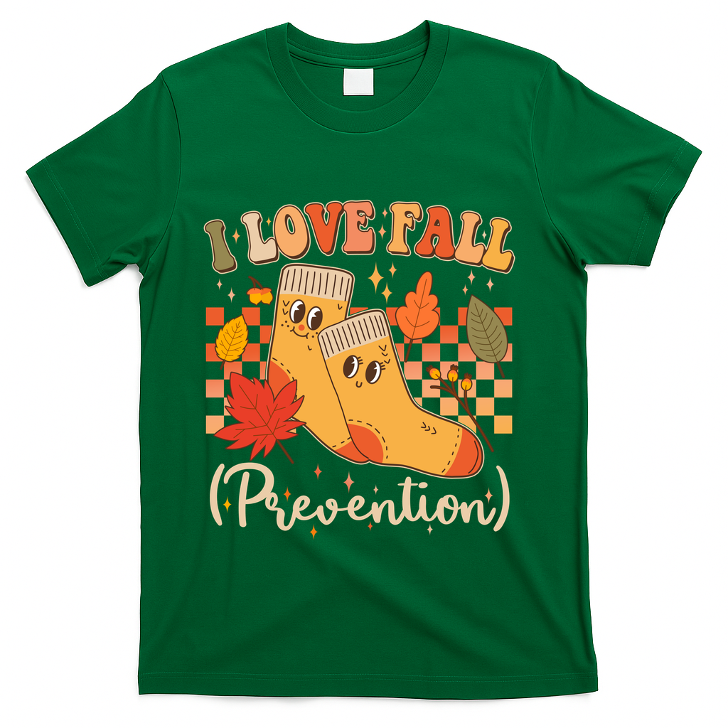Funny Cute I Love Fall Prevention Retro Cartoon Socks Autumn Lover T-Shirt