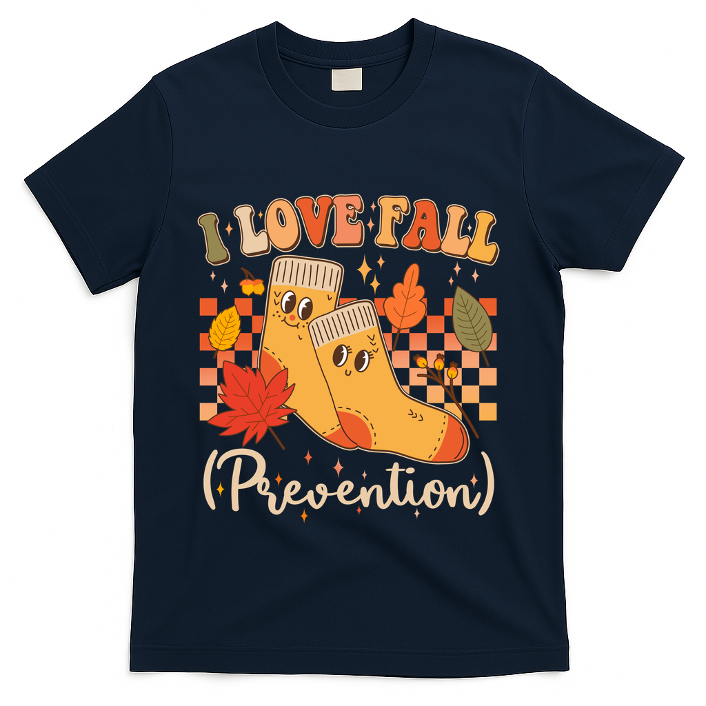 Funny Cute I Love Fall Prevention Retro Cartoon Socks Autumn Lover T-Shirt