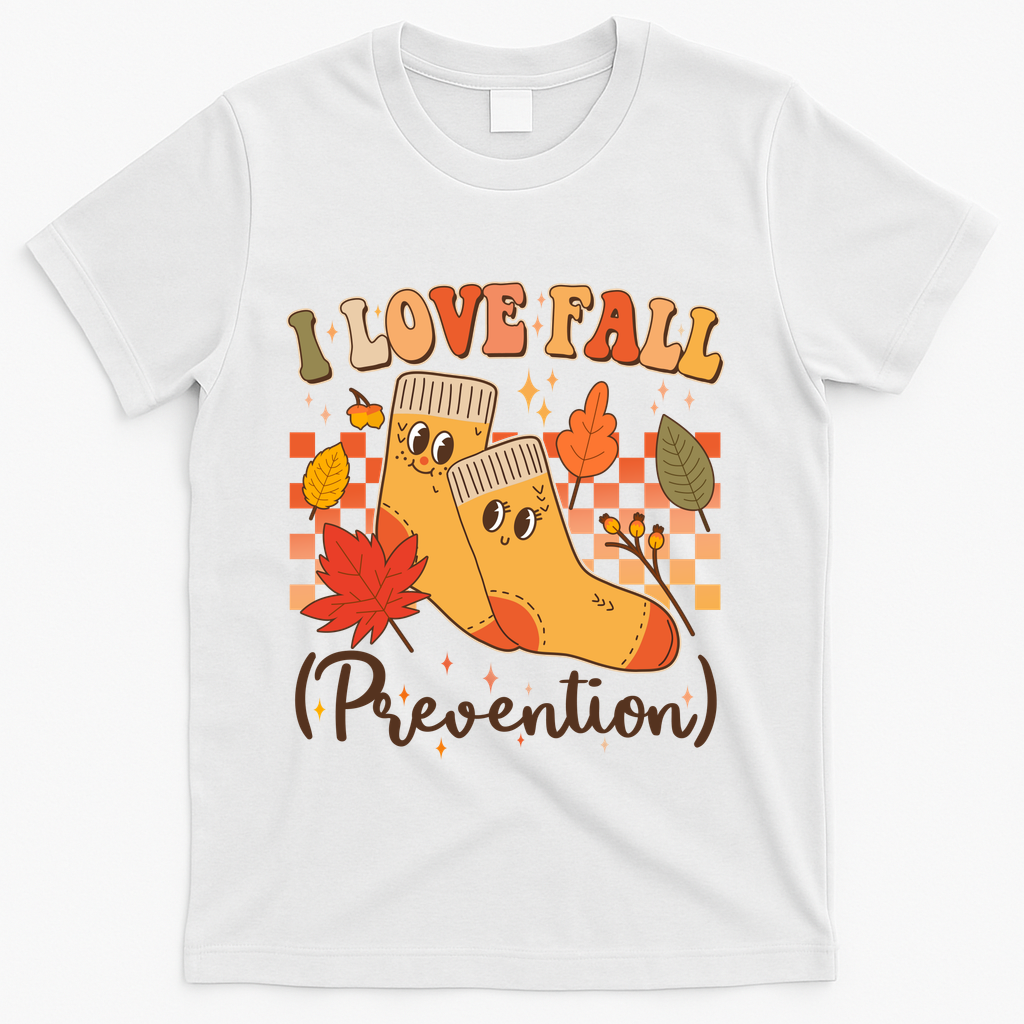 Funny Cute I Love Fall Prevention Retro Cartoon Socks Autumn Lover T-Shirt
