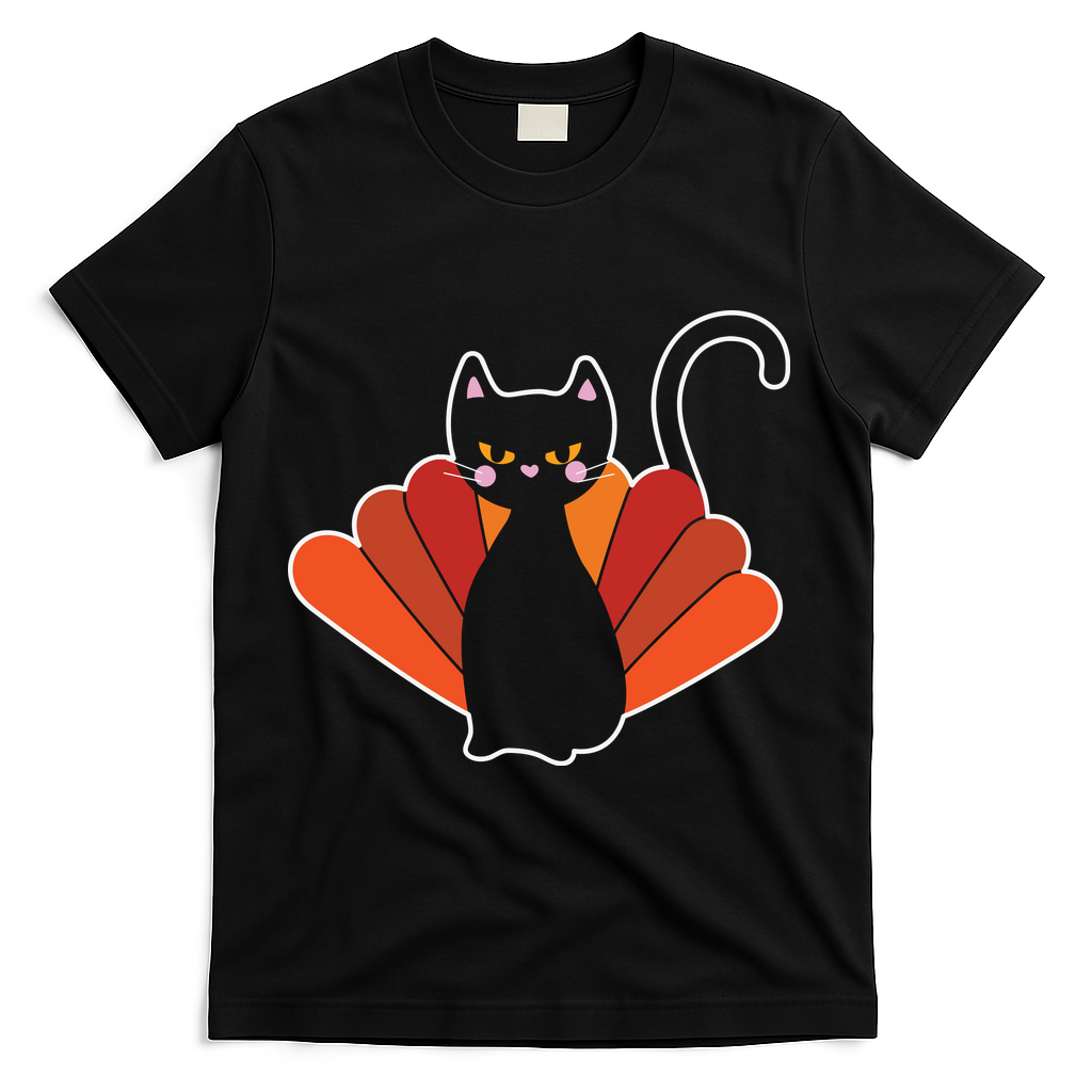 Funny Cute Thanksgiving Cat Turkey T-Shirt product image 1