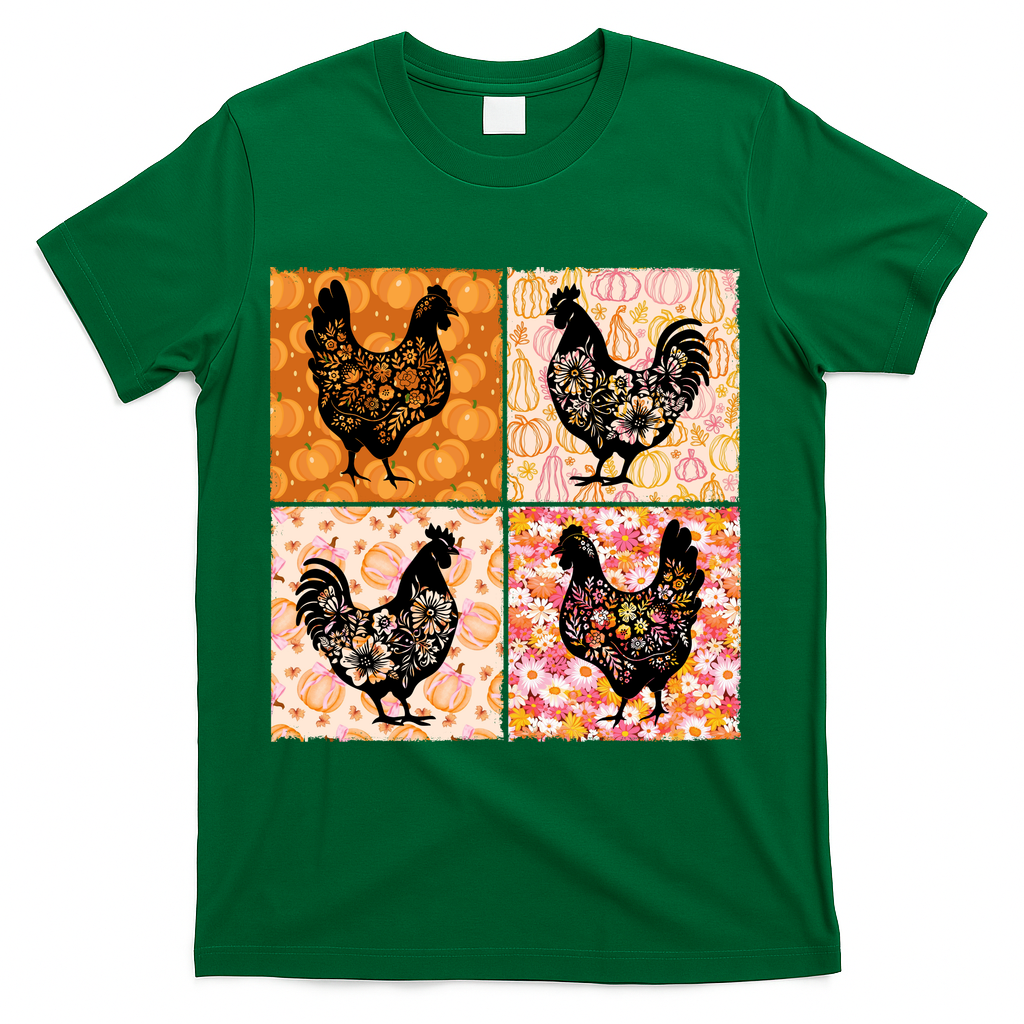 Floral Fall Chicken Cute Thankgiving T-Shirt product image 4
