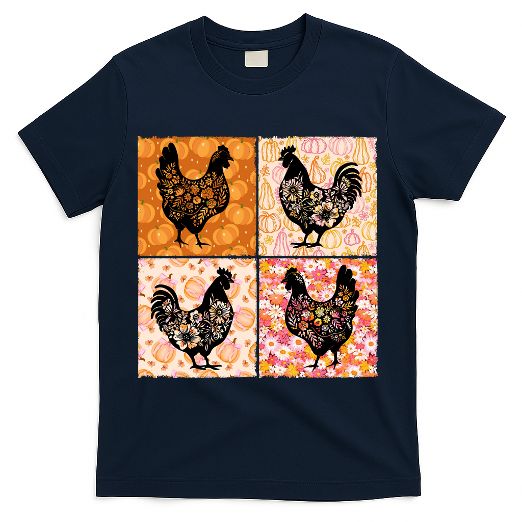Floral Fall Chicken Cute Thankgiving T-Shirt product image 3