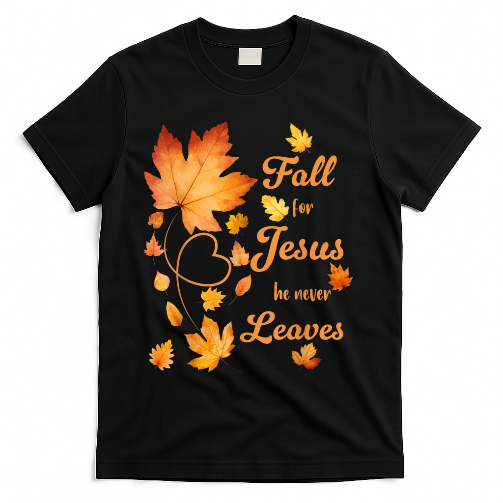 Fall For Jesus He Never Leave Beautiful Leaves T-Shirt product image 1