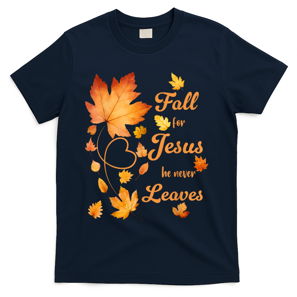 Fall For Jesus He Never Leave Beautiful Leaves T-Shirt product image 3