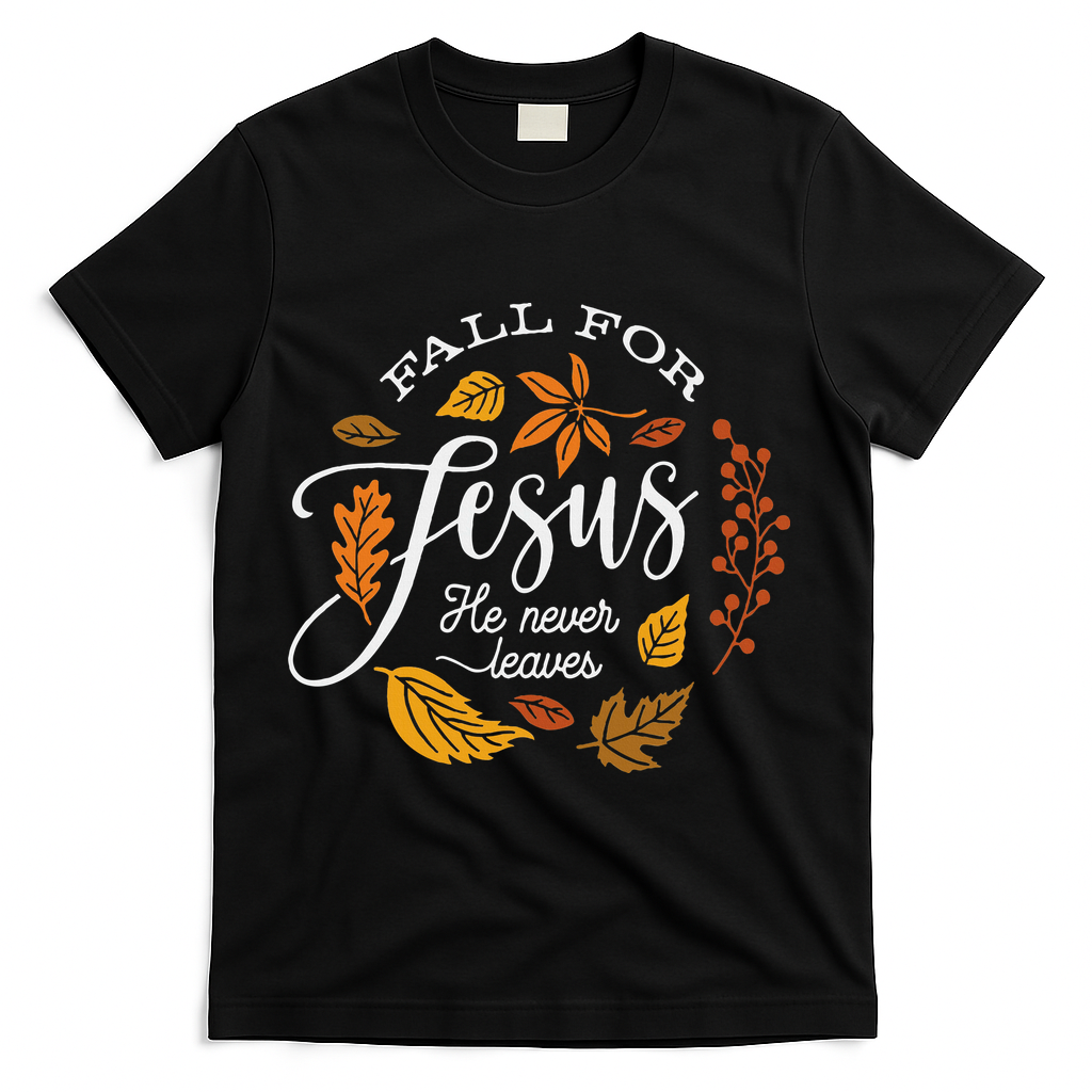 Fall For Jesus He Never Leaves T-Shirt product image 1