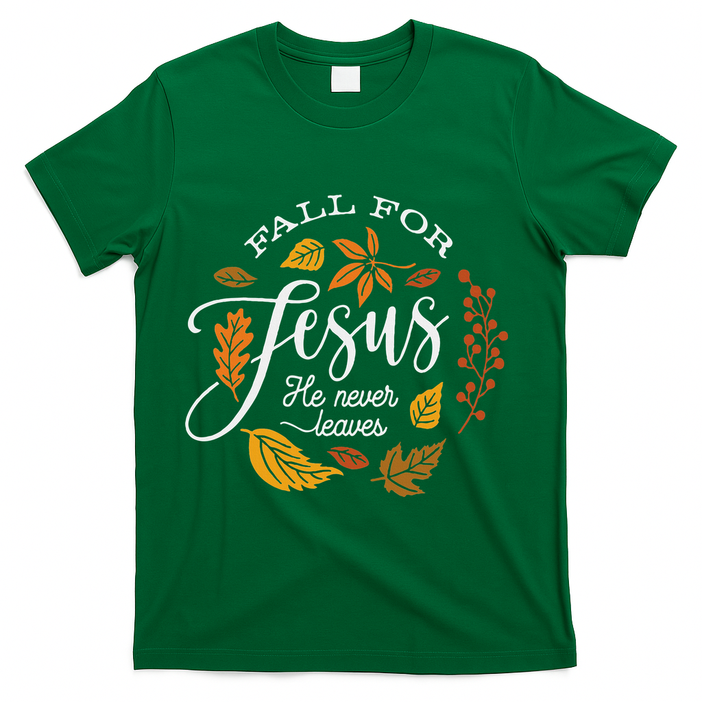 Fall For Jesus He Never Leaves T-Shirt product image 4