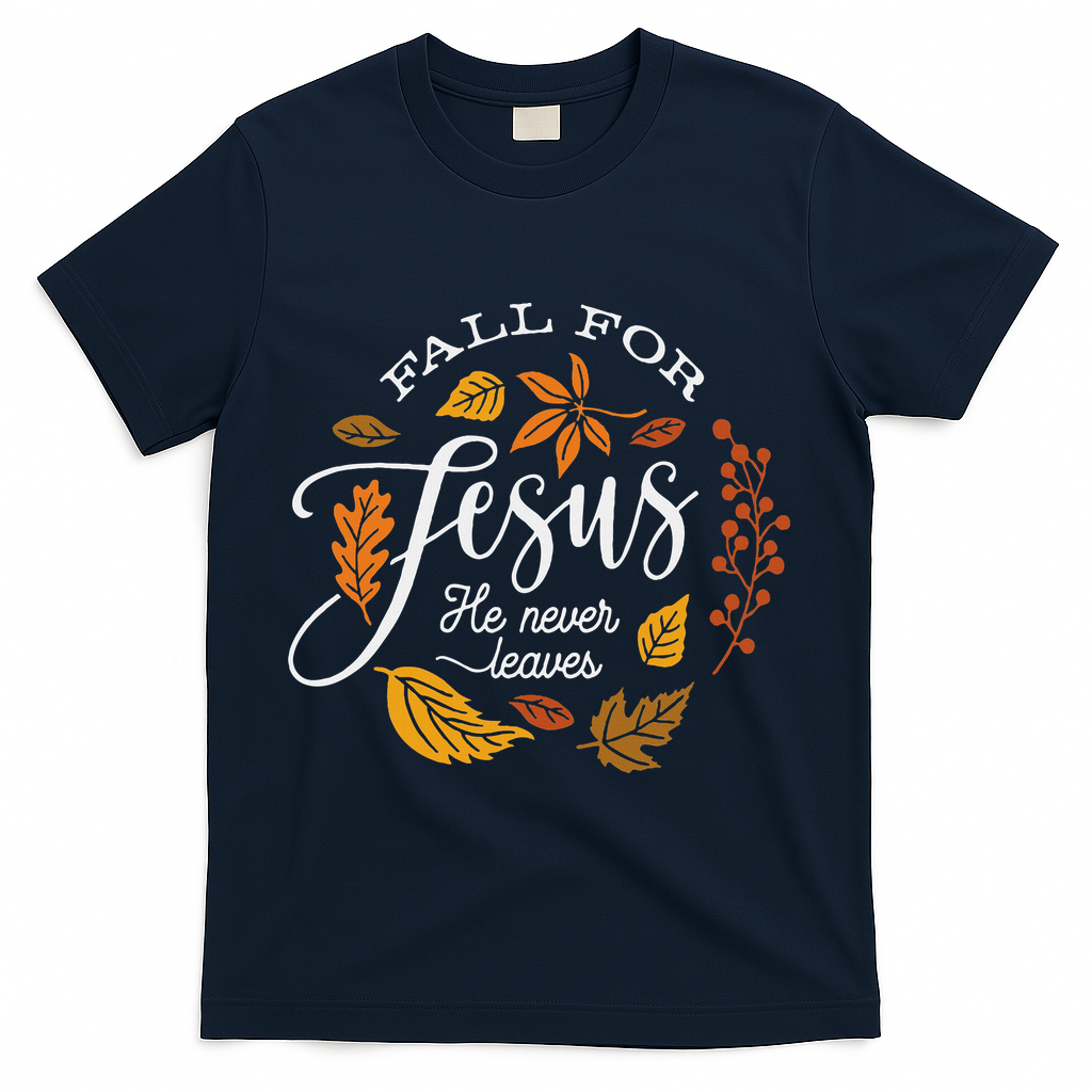 Fall For Jesus He Never Leaves T-Shirt product image 3